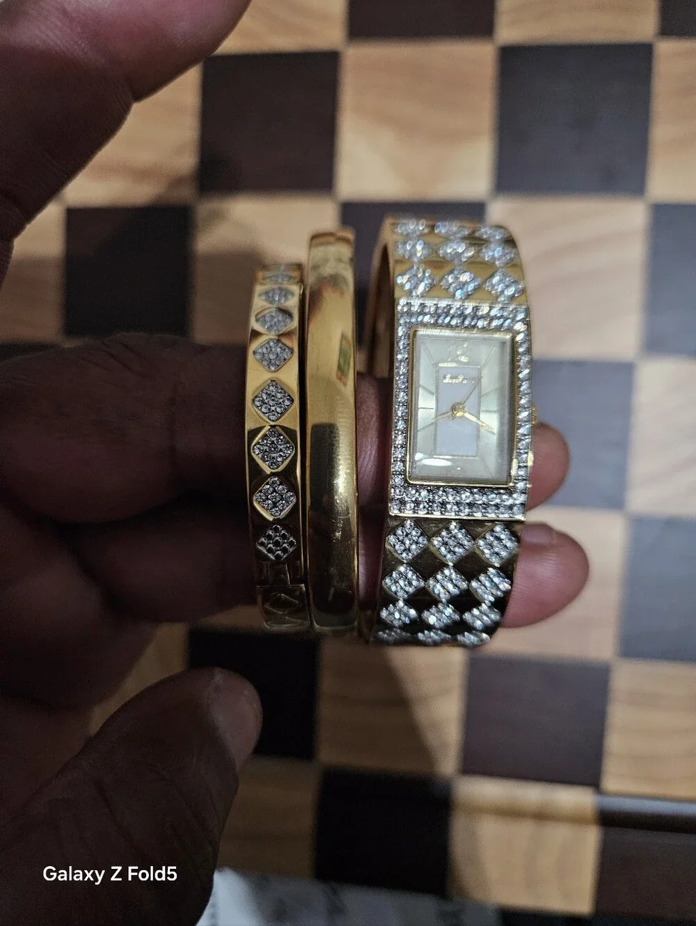 Elgin Gold-Tone Crystal Bangle Watch and Bracelets Set